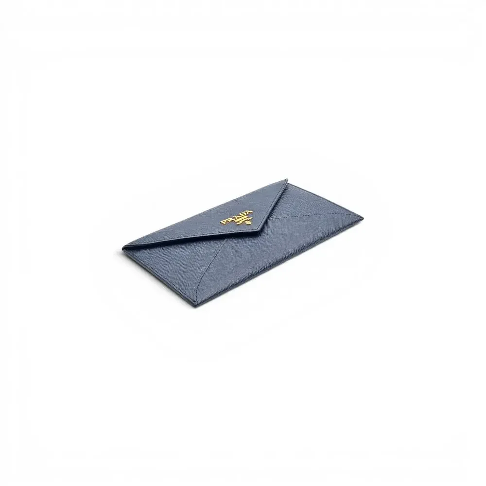Prada Saffiano Wallet Envelope Blue with Gold Hardware